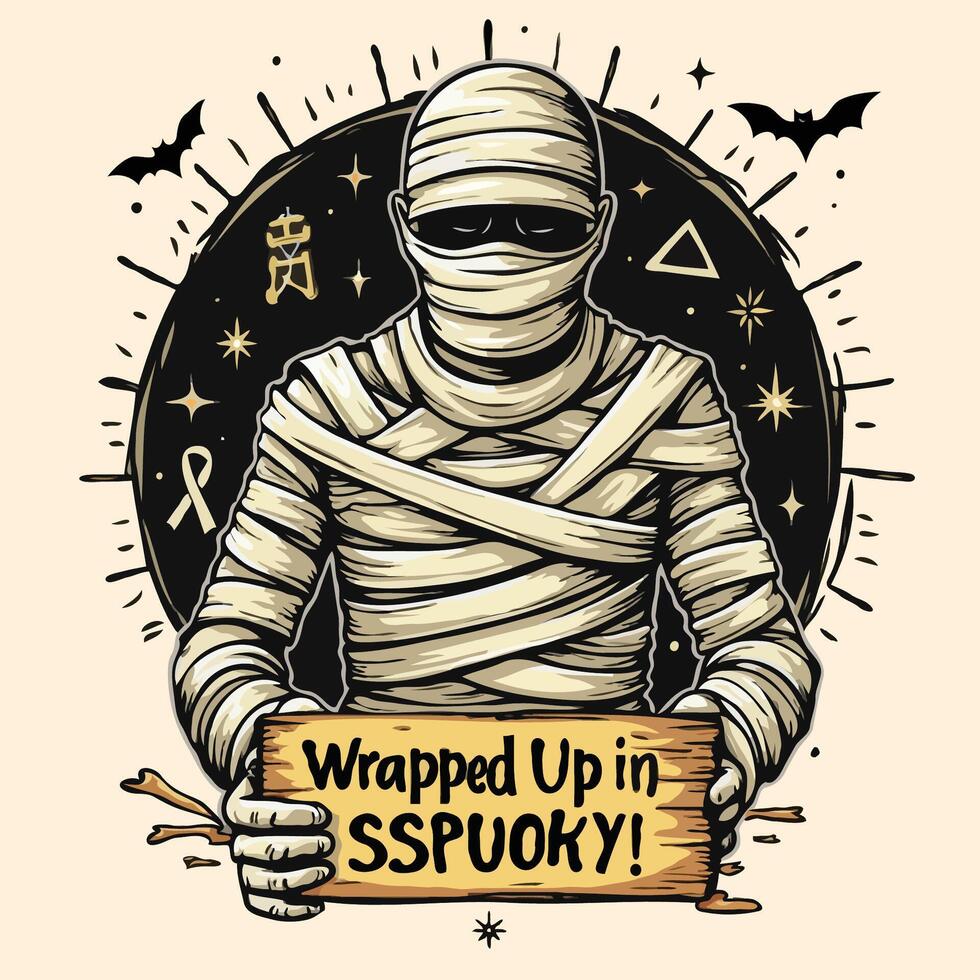 Mummy Vectorize Illustrated Halloween Theme T-Shirt Design vector