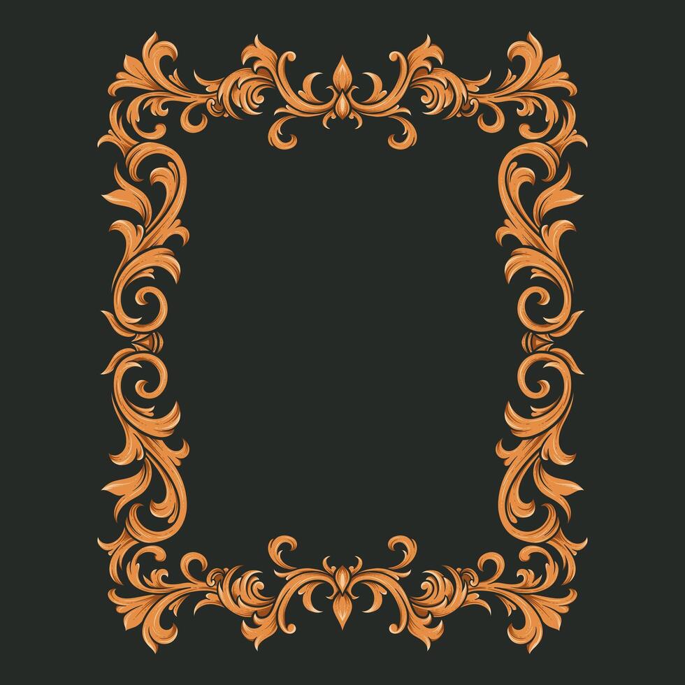 elegant gold frame vintage engraved with a floral design vector