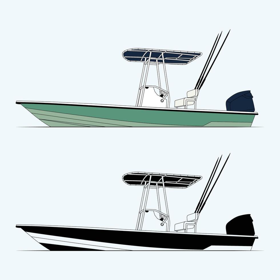 High-resolution fishing boat illustration in two variants vector