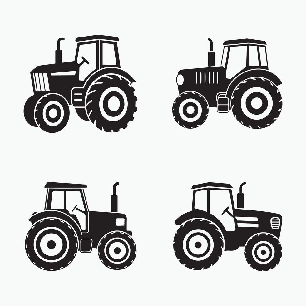 four black and white tractor icons on a white background vector