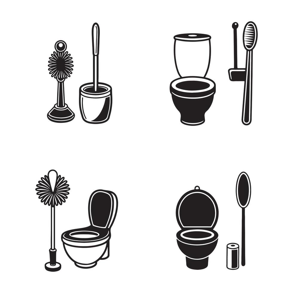 A set of four black and white icons of different types of toiletries vector