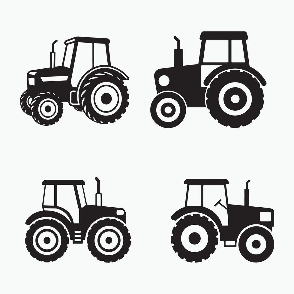 four black and white silhouettes of tractors vector