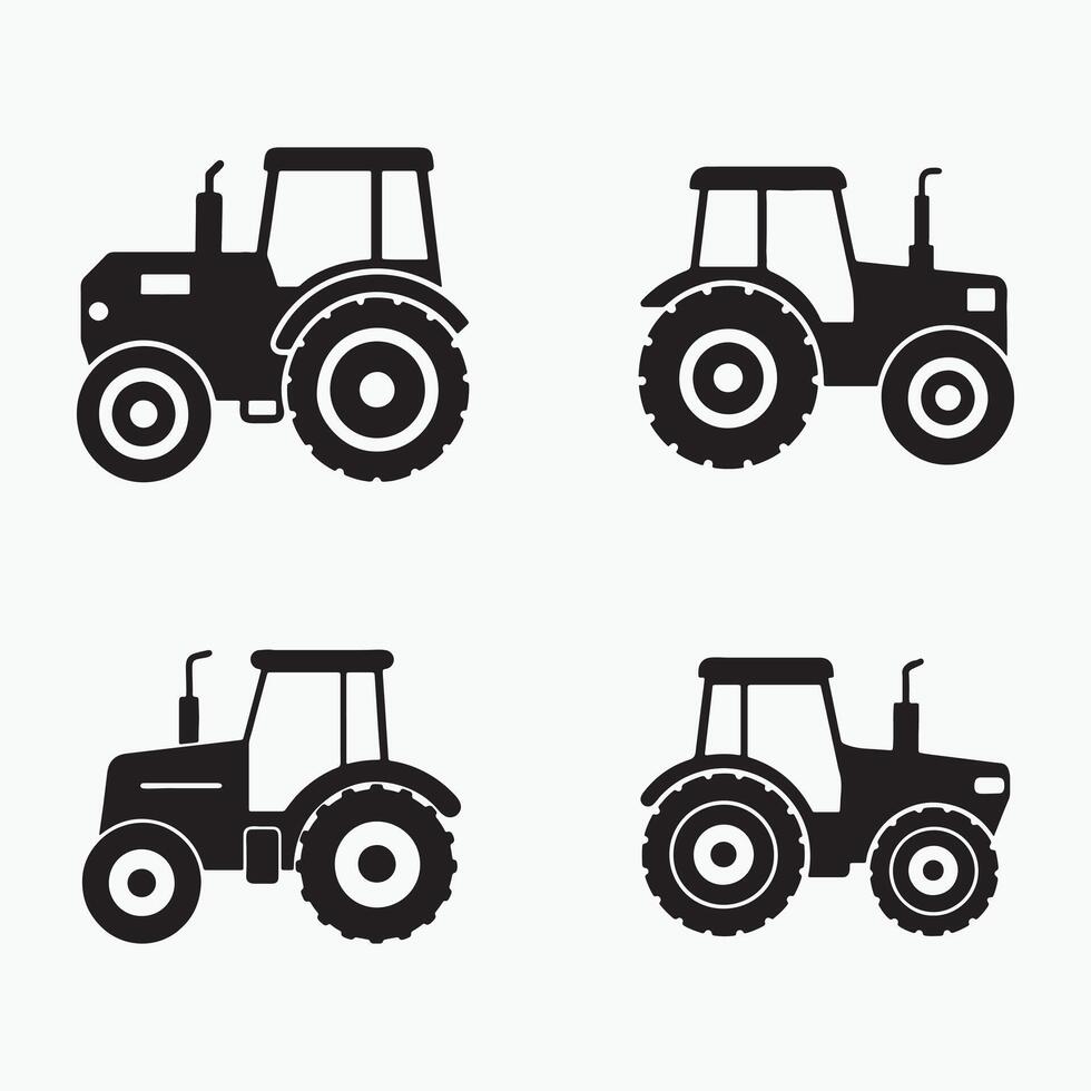 Four black and white silhouettes of tractors vector