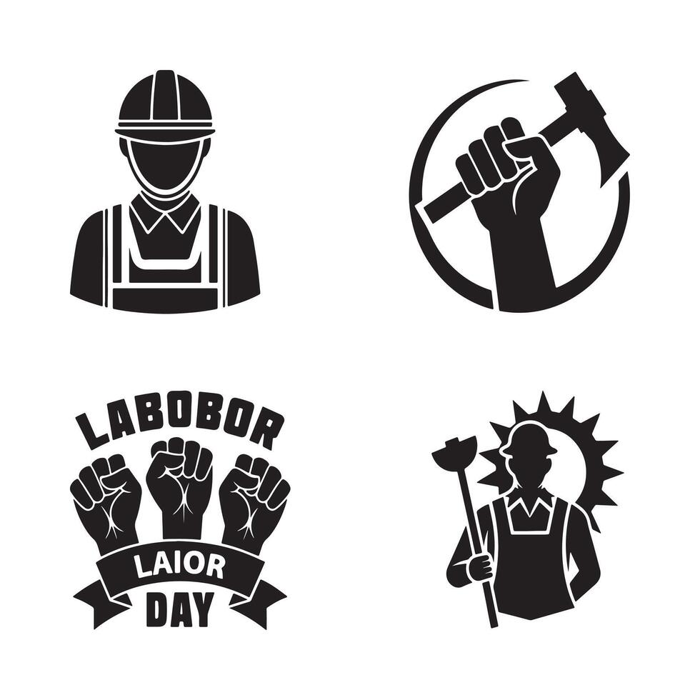 labor day icons set, black and white illustration vector