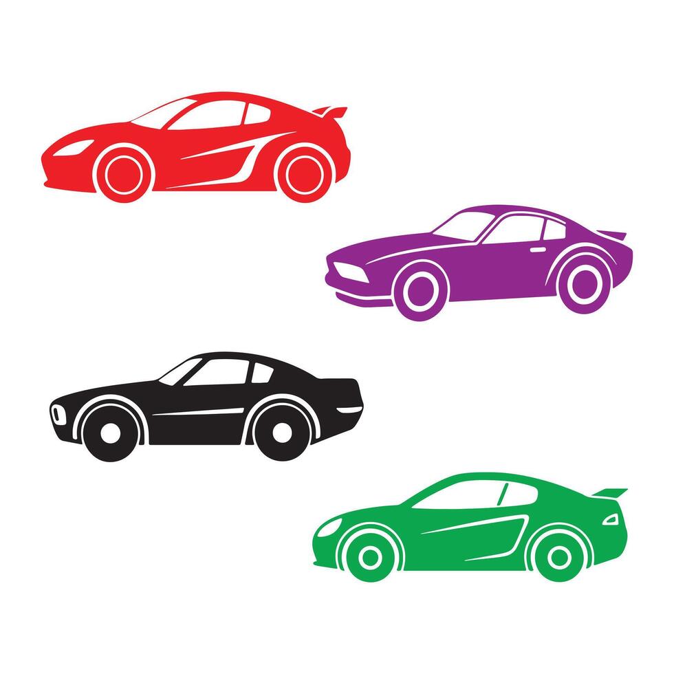 Four different colored sports cars on a white background vector
