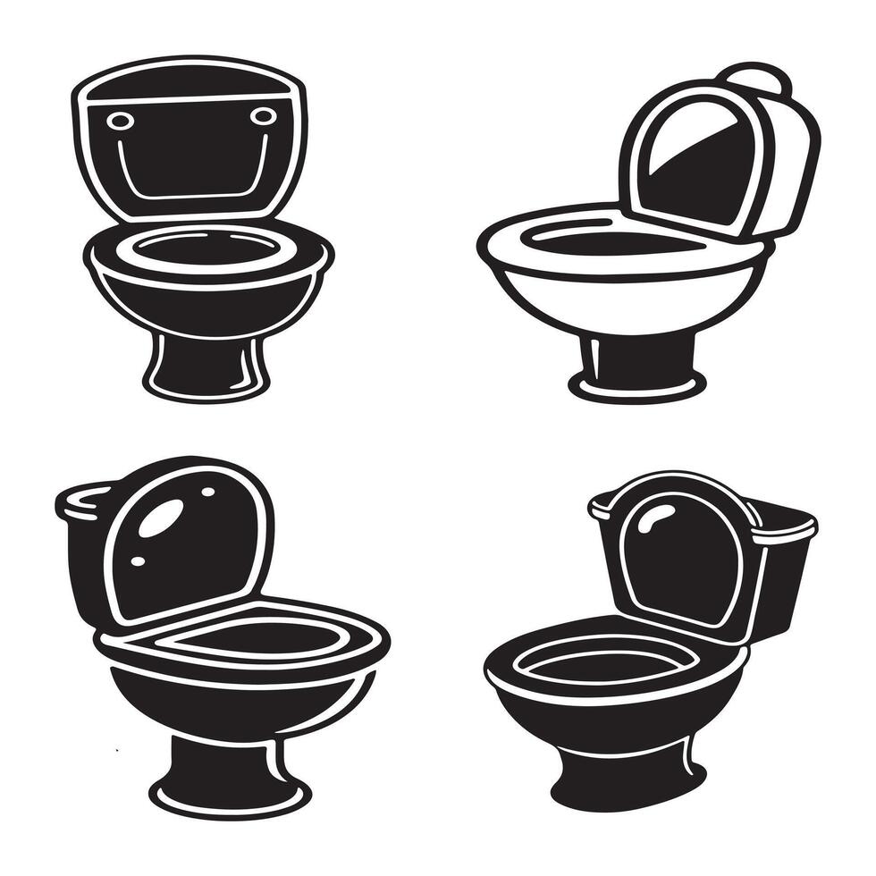 Four different toilet designs in black and white vector