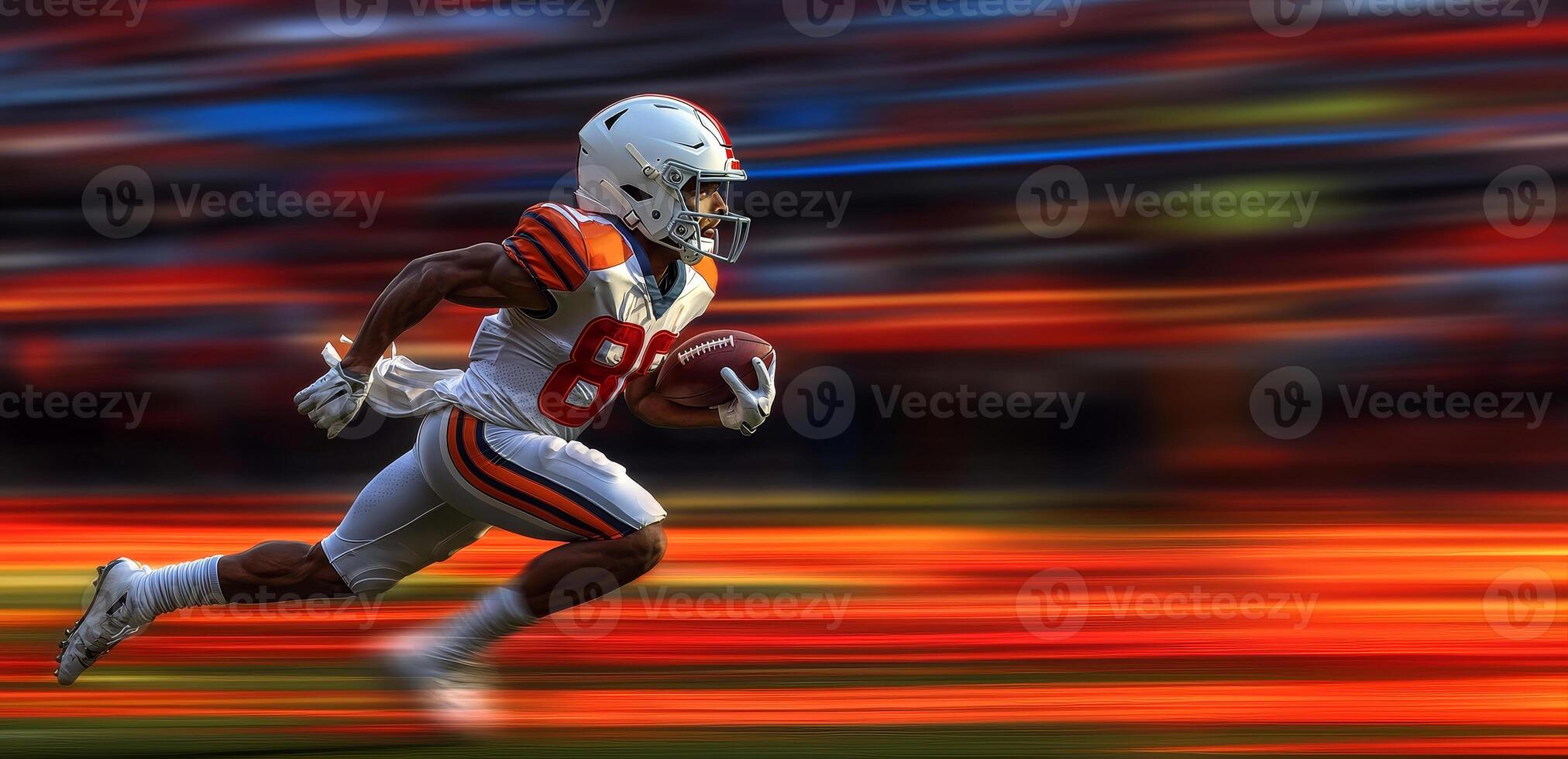 American football player running at high speed with light blur effect photo