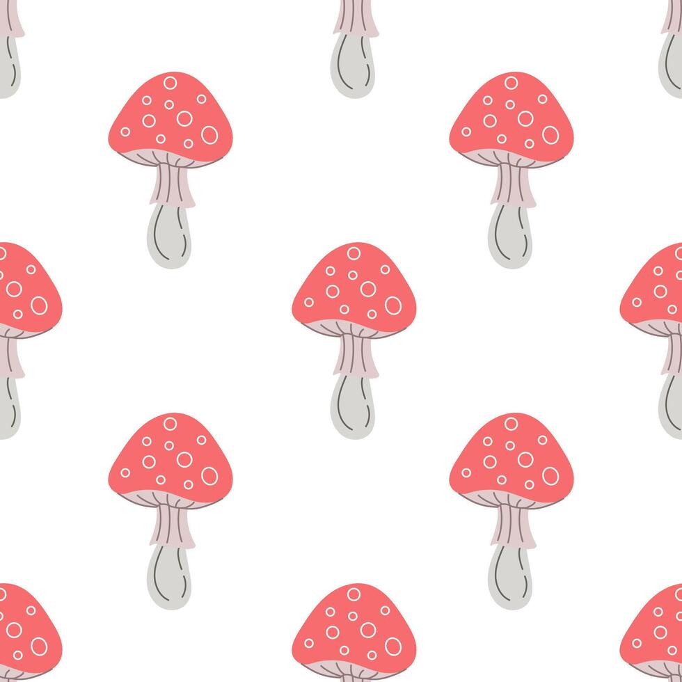 Seamless pattern of Poisonous mushroom, toadstool, fly agaric. Flat style illustration. vector