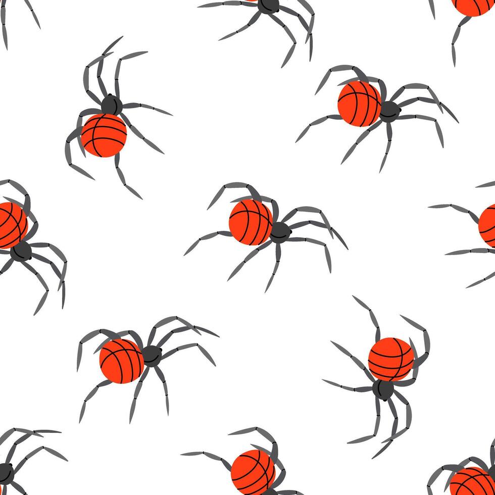 Flat style spider, seamless pattern. Drawing sketch of the black spider. Halloween, folklore black magic attribute. . vector