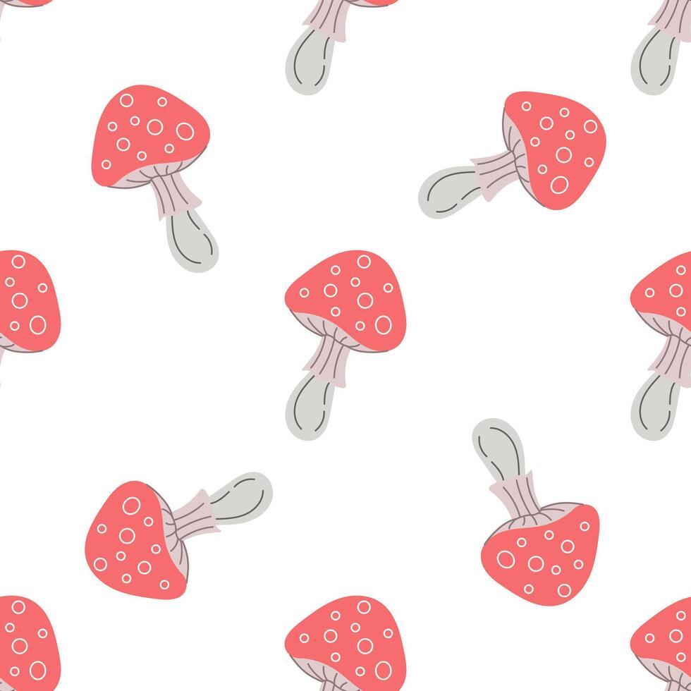Seamless pattern of Poisonous mushroom, toadstool, fly agaric. Flat style illustration. isolated on white background. vector