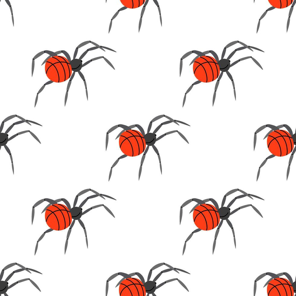 Flat style spider, seamless pattern. Drawing sketch of the black spider. Halloween, folklore black magic attribute. vector