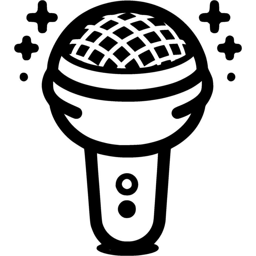 Children microphone for young singer in monochrome. Simple minimalistic in black ink drawing on white background vector