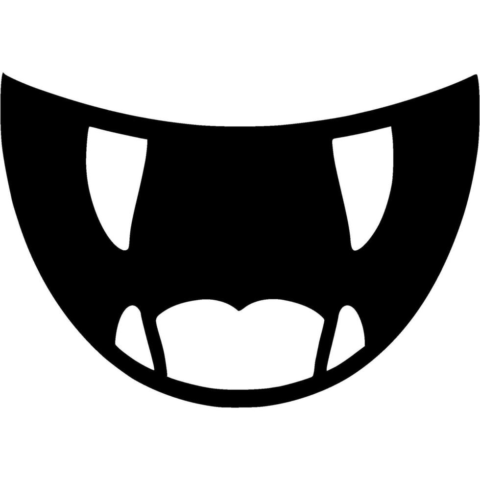 Smiling vampire mouth with long fangs in monochrome. Simple minimalistic in black ink drawing on white background vector