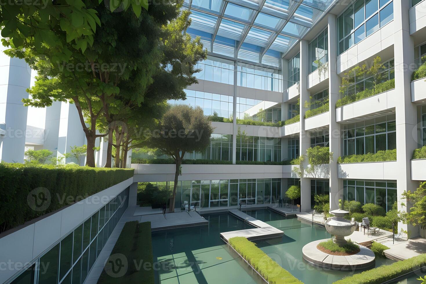 A detailed view of the Lilly Biotechnology Center featuring its sleek, modern architecture with expansive glass windows and lush landscaping, highlighting its role in cutting-edge biotech research photo