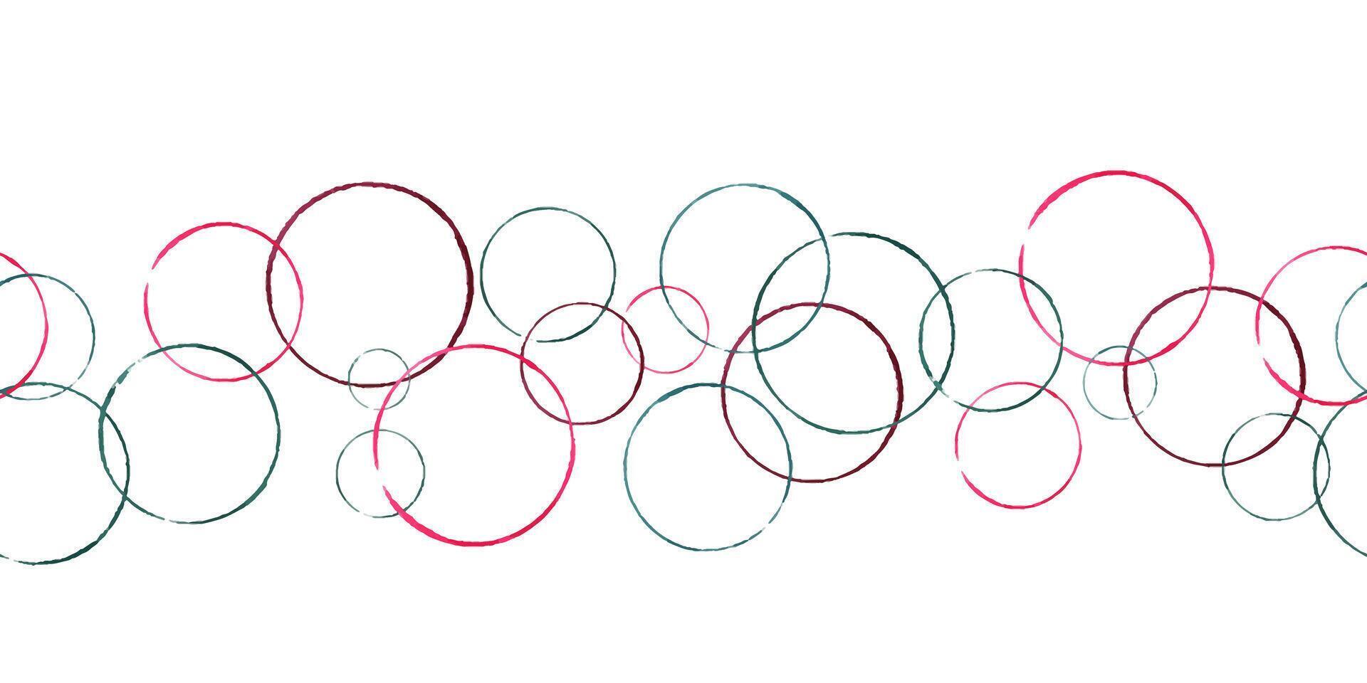 Abstract soap bubbles seamless pattern. Overlapping pink and green paintbrush circles watercolor illustration. Geometric shape. Minimalist naive ornate for design projects, textile vector