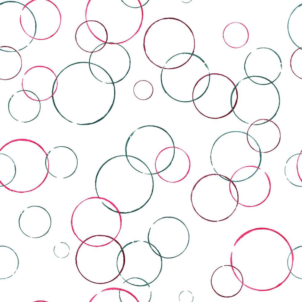 Colored abstract circle shapes seamless pattern. Overlapping pink and green paintbrush circles watercolor illustration. Geometric shape. Minimalist naive ornate for design projects, textile. vector
