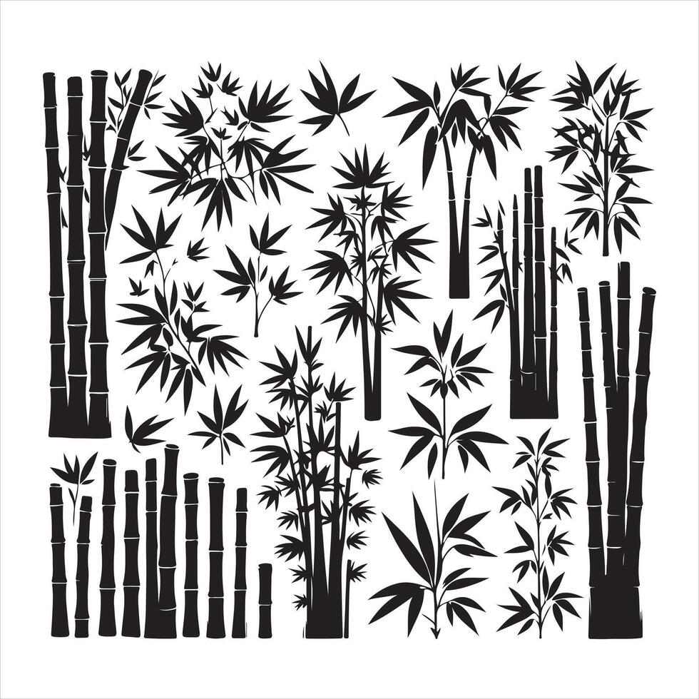 Set of bamboo silhouette on white background. vector