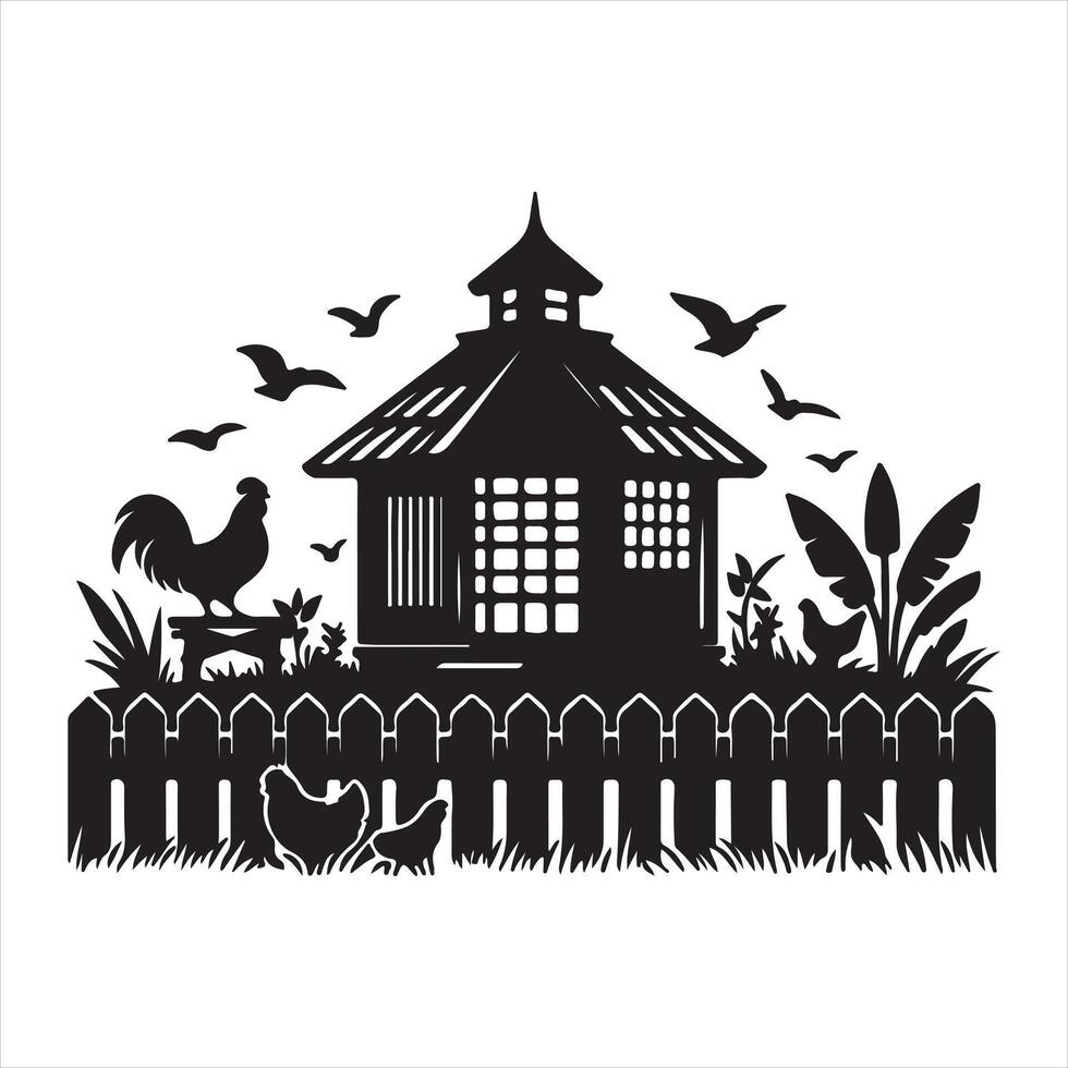Chicken coop Silhouette white background vector