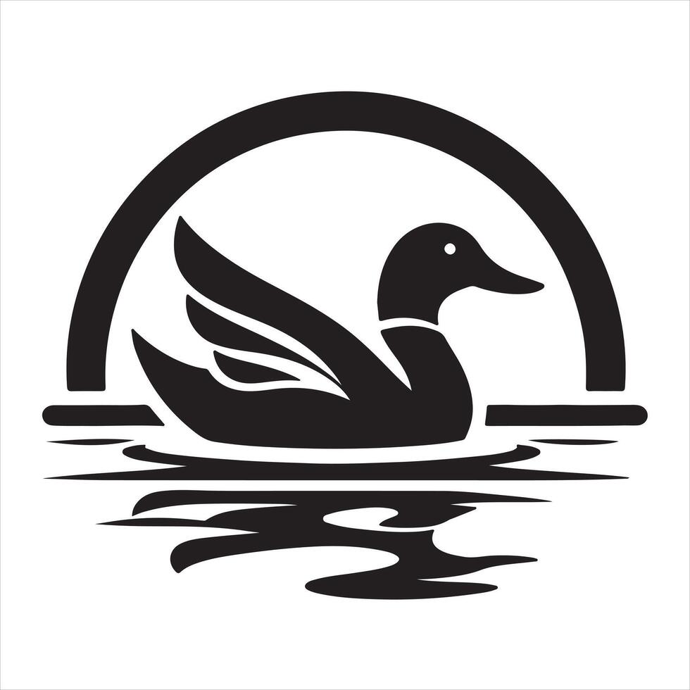 A duck swimming in water logo icon silhouette on white background vector