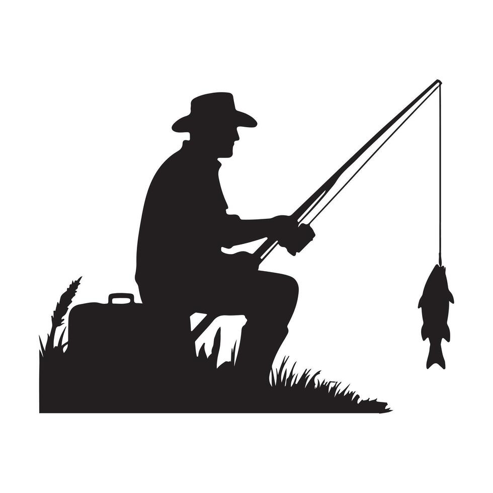 Fisherman silhouette on white background vector