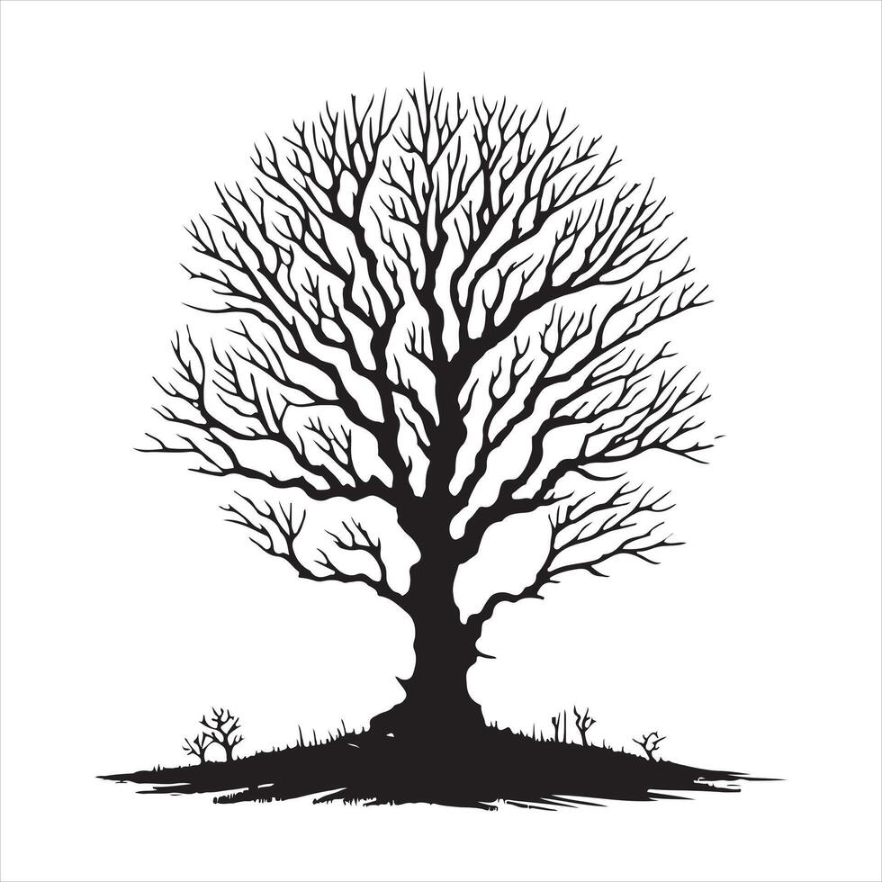 Hand drawn naked tree silhouette on white background vector