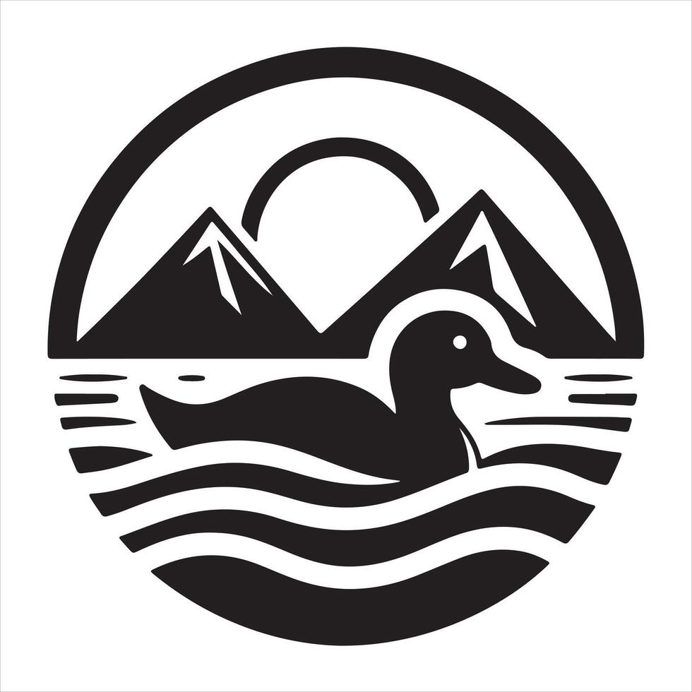 A duck swimming in water logo icon silhouette on white background vector
