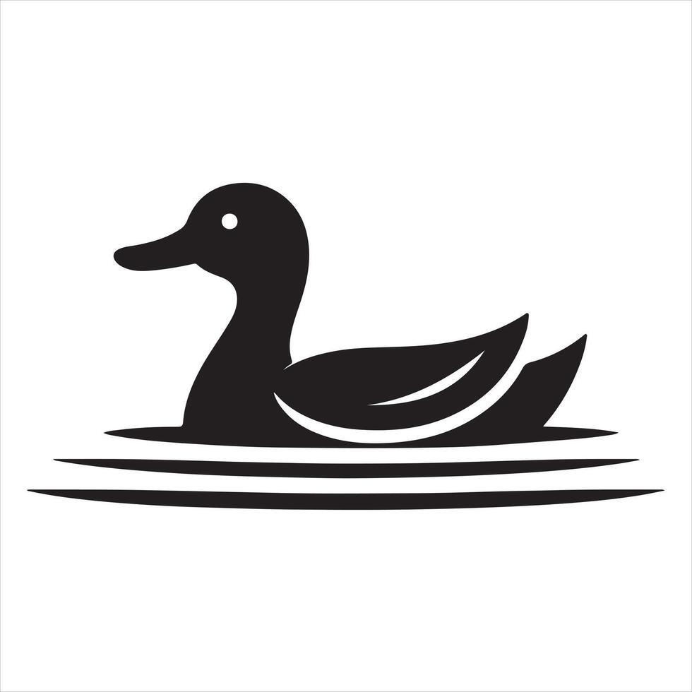 A duck swimming in water logo icon silhouette on white background vector