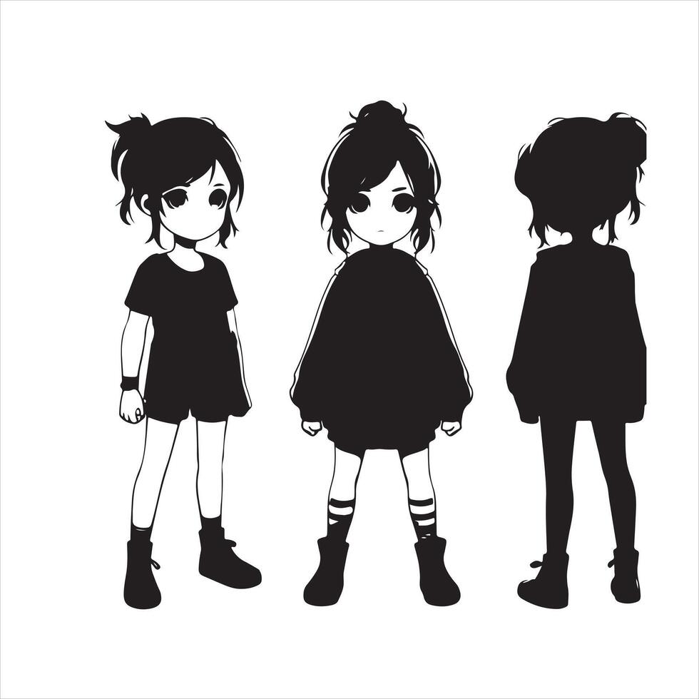 Little girl on white background. Character for computer game or thriller silhouette on white background vector