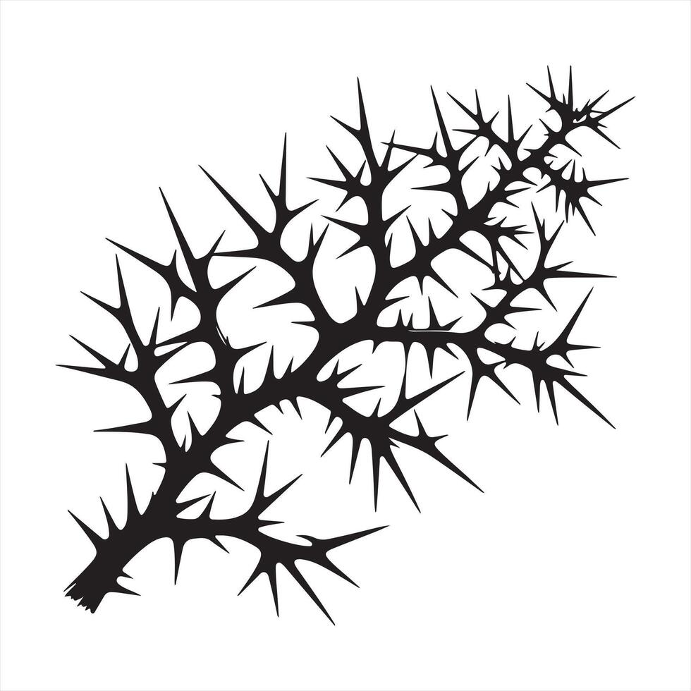 Detailed Silhouette of a Thorny Branch Icon, Perfect for Botanical Illustrations, Nature-Themed Graphics, and Design Projects silhouette on white background vector