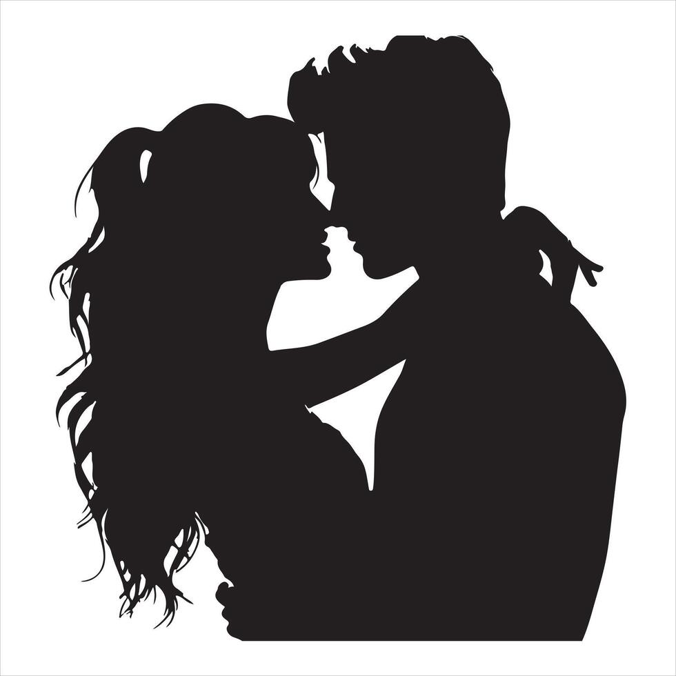silhouette of a couple kissing silhouette on white background vector