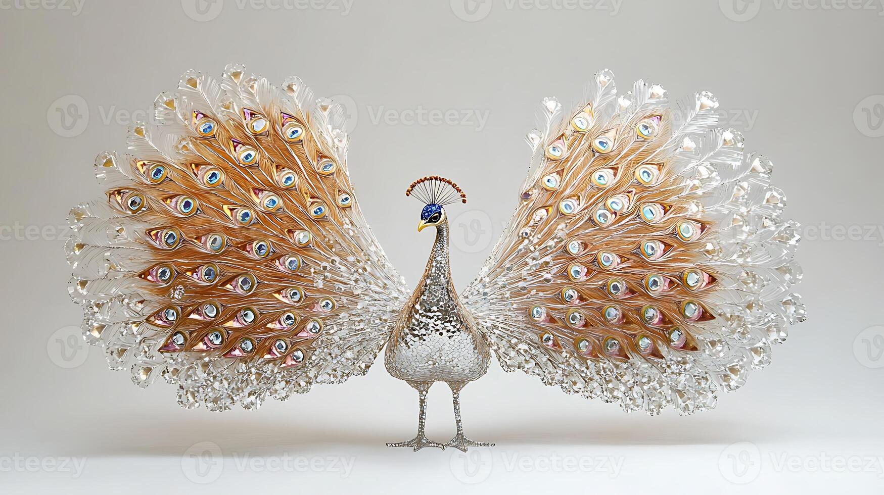 A beautiful peacock with its feathers spread out photo