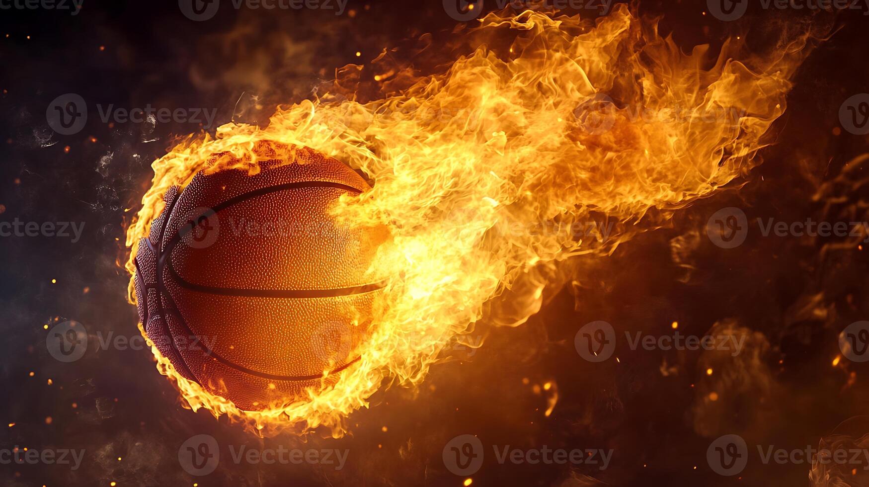 A basketball engulfed in flames, creating a fiery and dynamic image. photo