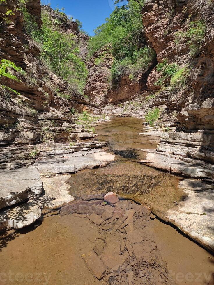 Amazing mountain stream with clear water in Kamnik Canyon, Macedonia, on a sunny spring day photo