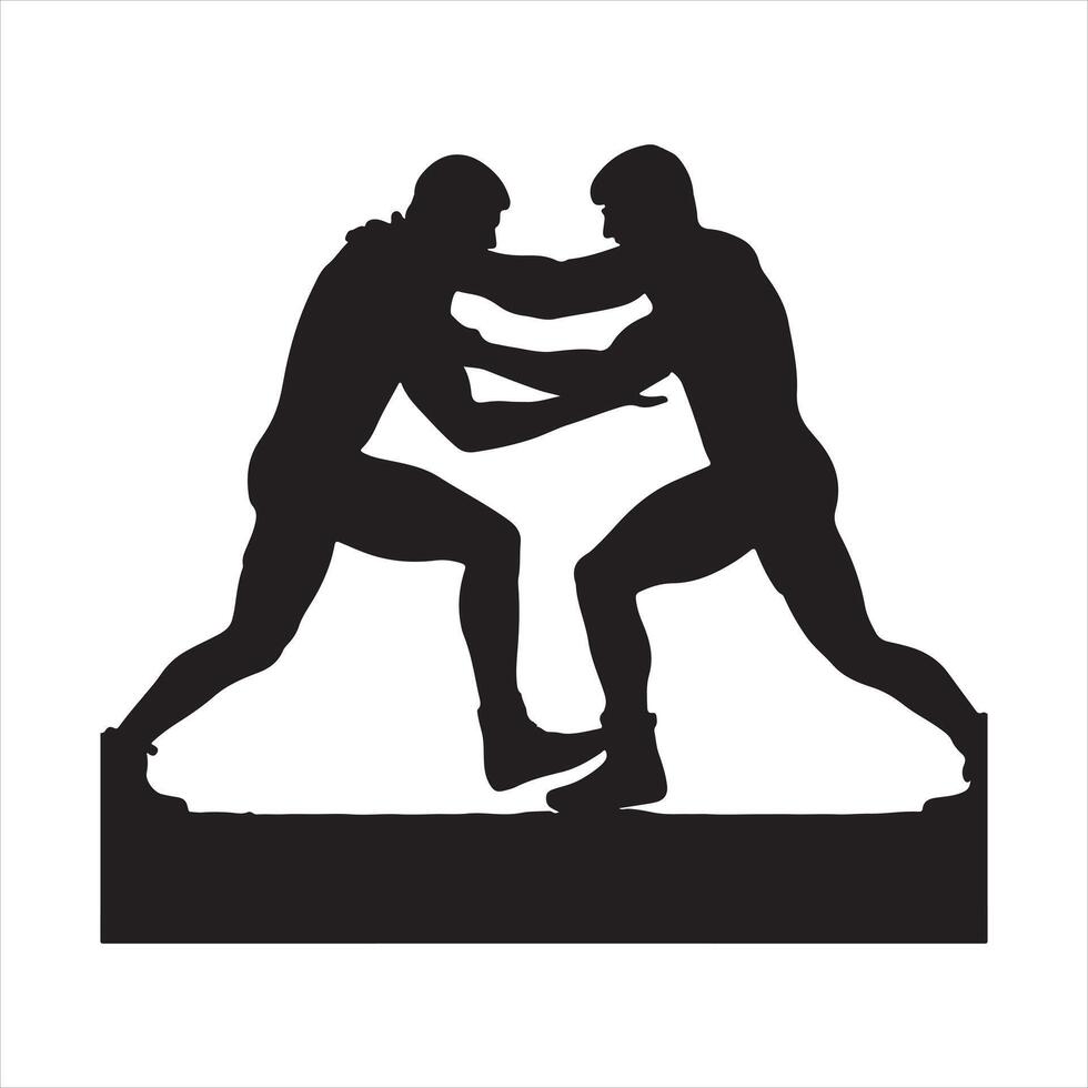 Wrestlers fight silhouette on white background. vector