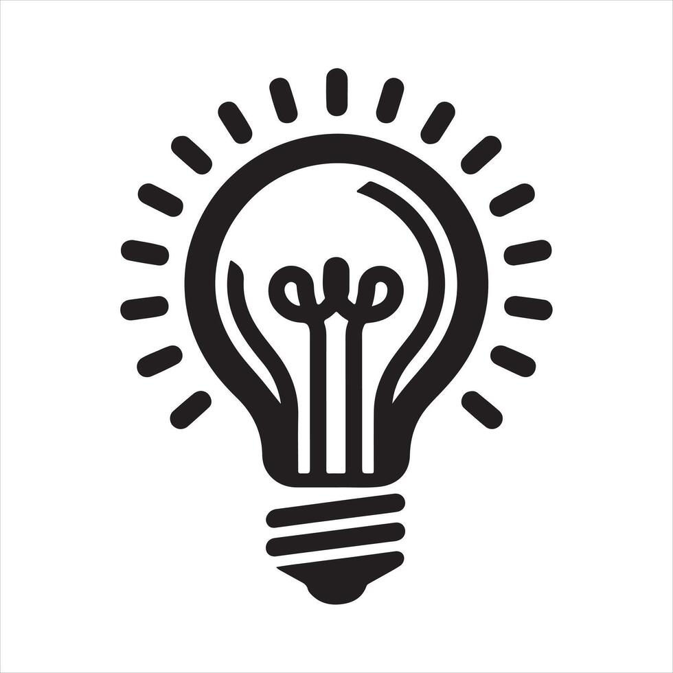 Light Bulb Icon Black and White silhouette on white background vector