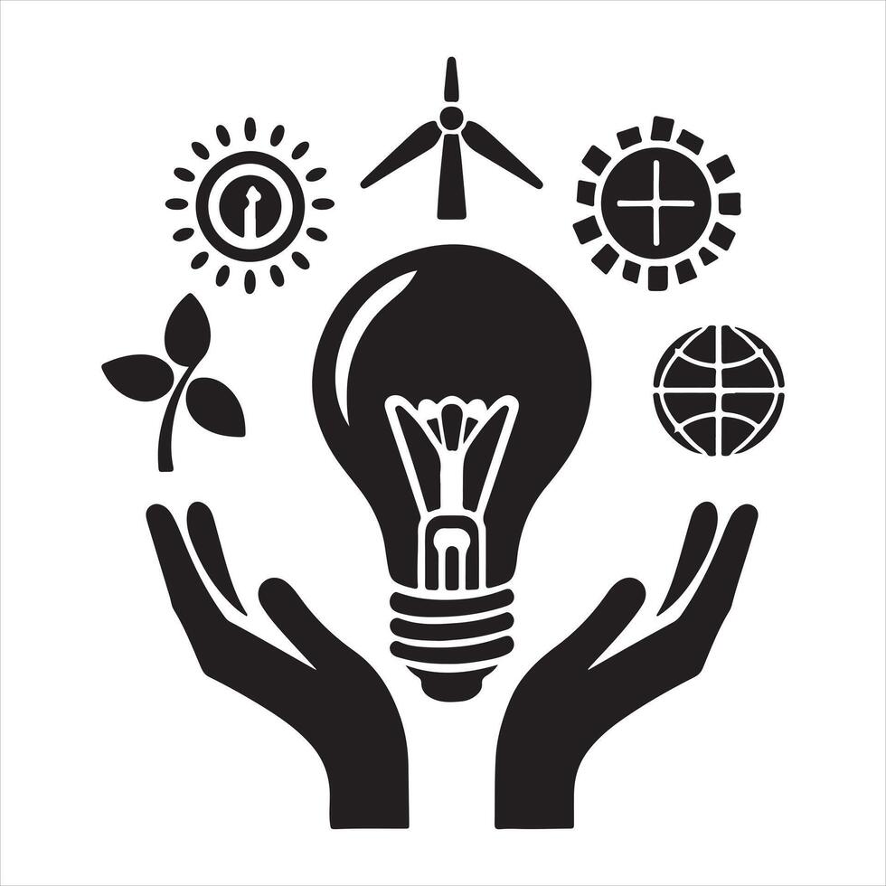 Light Bulb Icon Black and White silhouette on white background vector