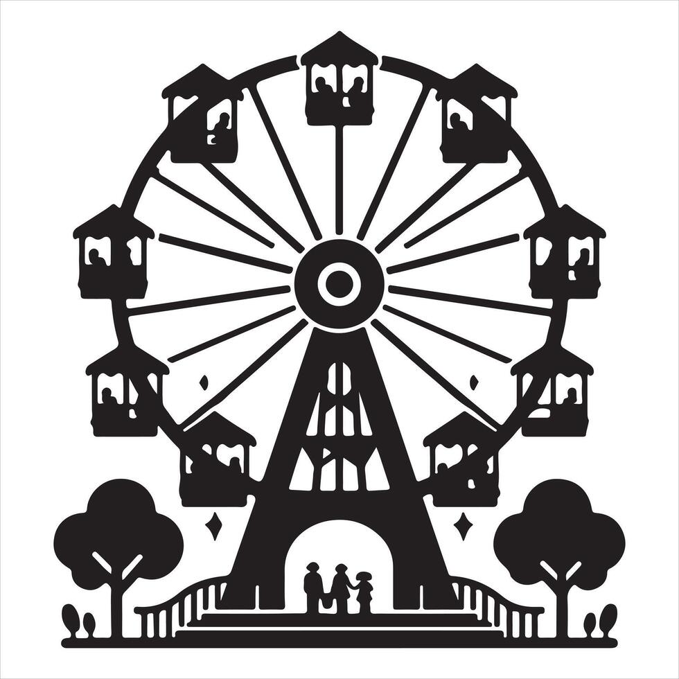 Ferris wheel isolated icon. A simple black and white silhouette illustration of a carousel.Ferris wheel isolated icon silhouette white background vector