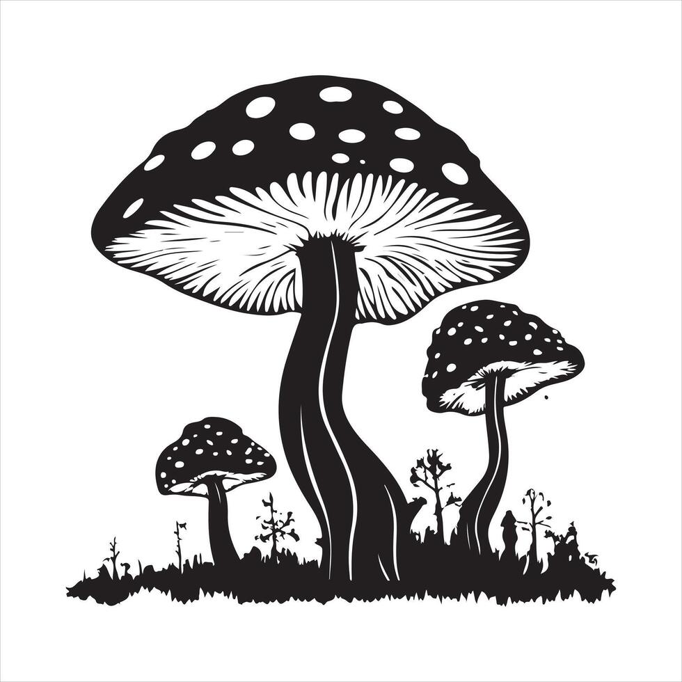 Mushroom set silhouette white background vector