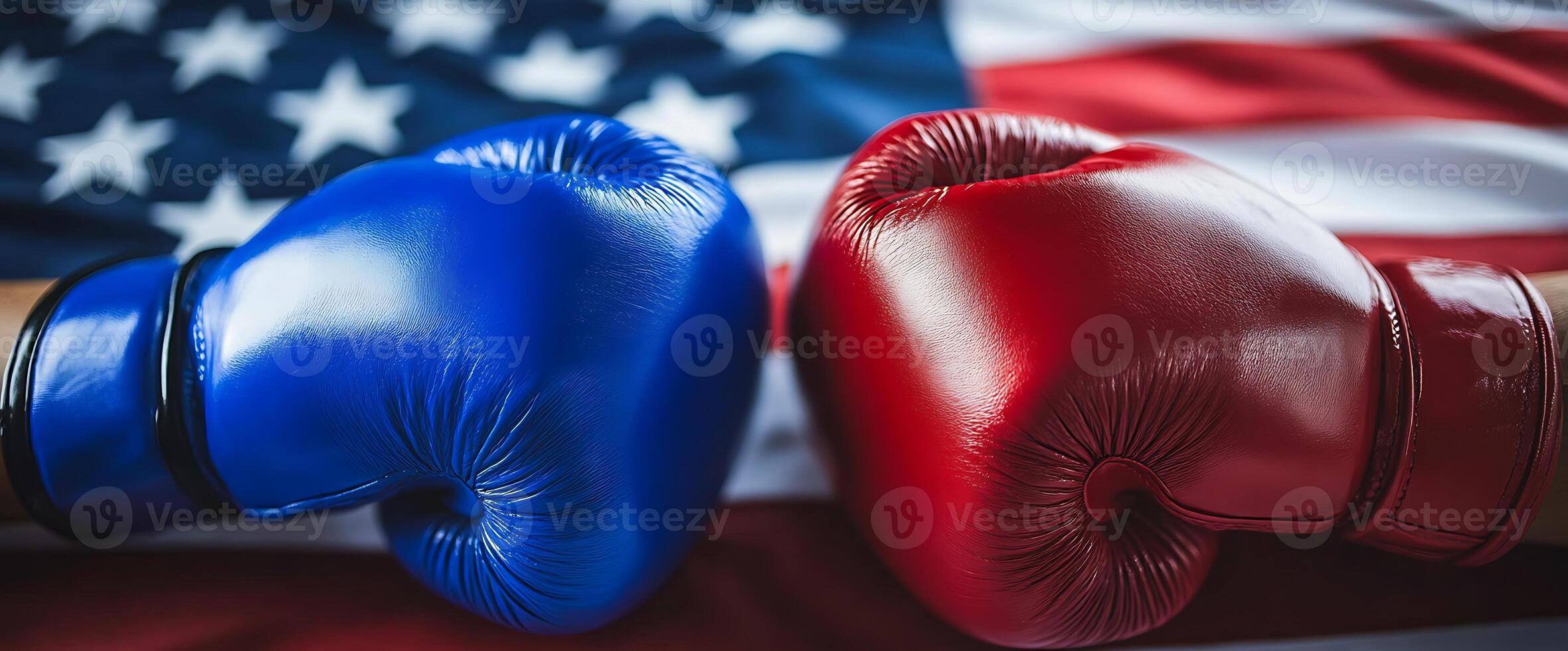 A blue and red boxing glove set against the American flag, symbolizing competition and patriotism. photo