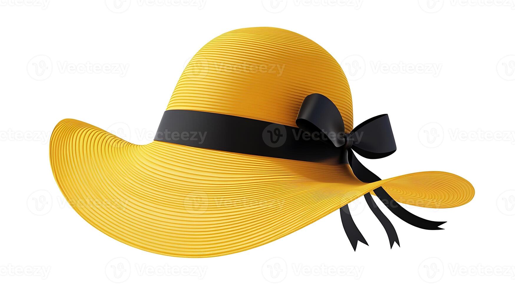 Yellow sun hat with a black ribbon and bow. photo