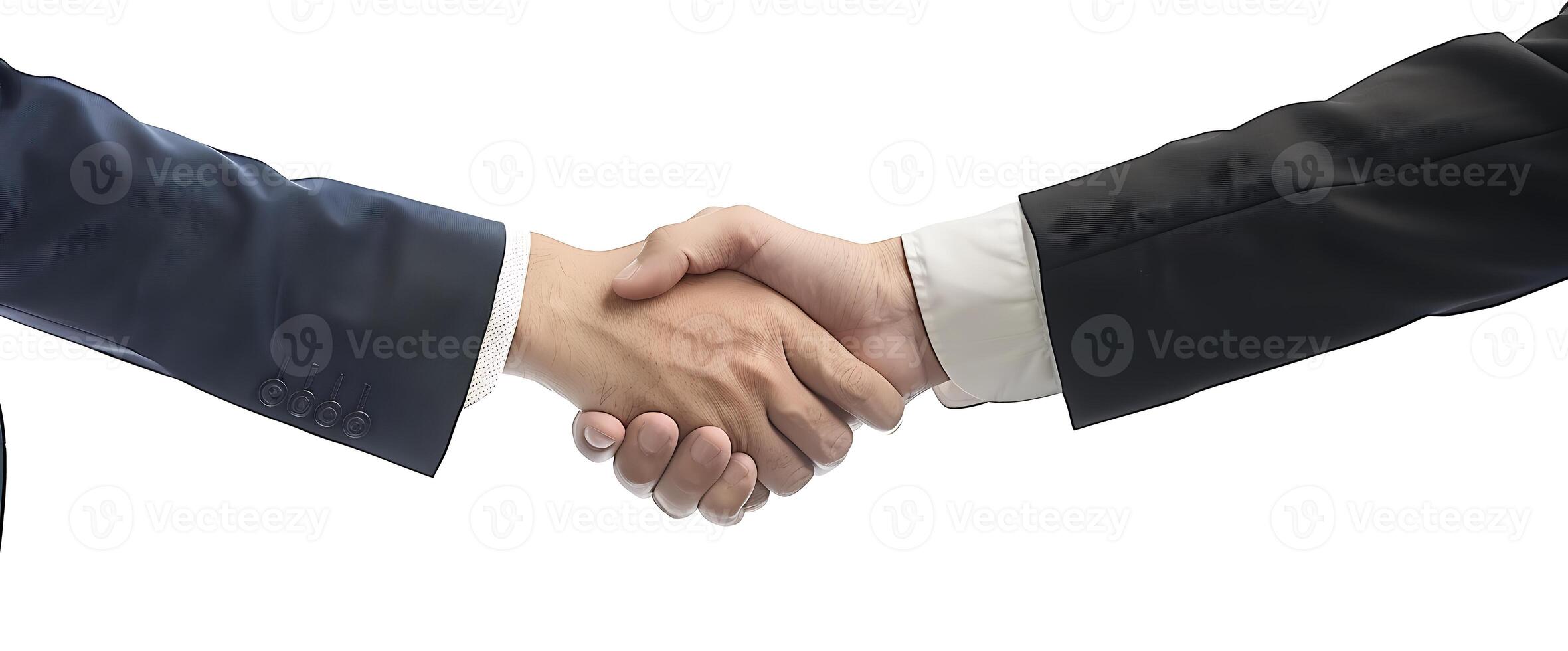 Two businessmen shaking hands in a business agreement, isolated on a white background. photo