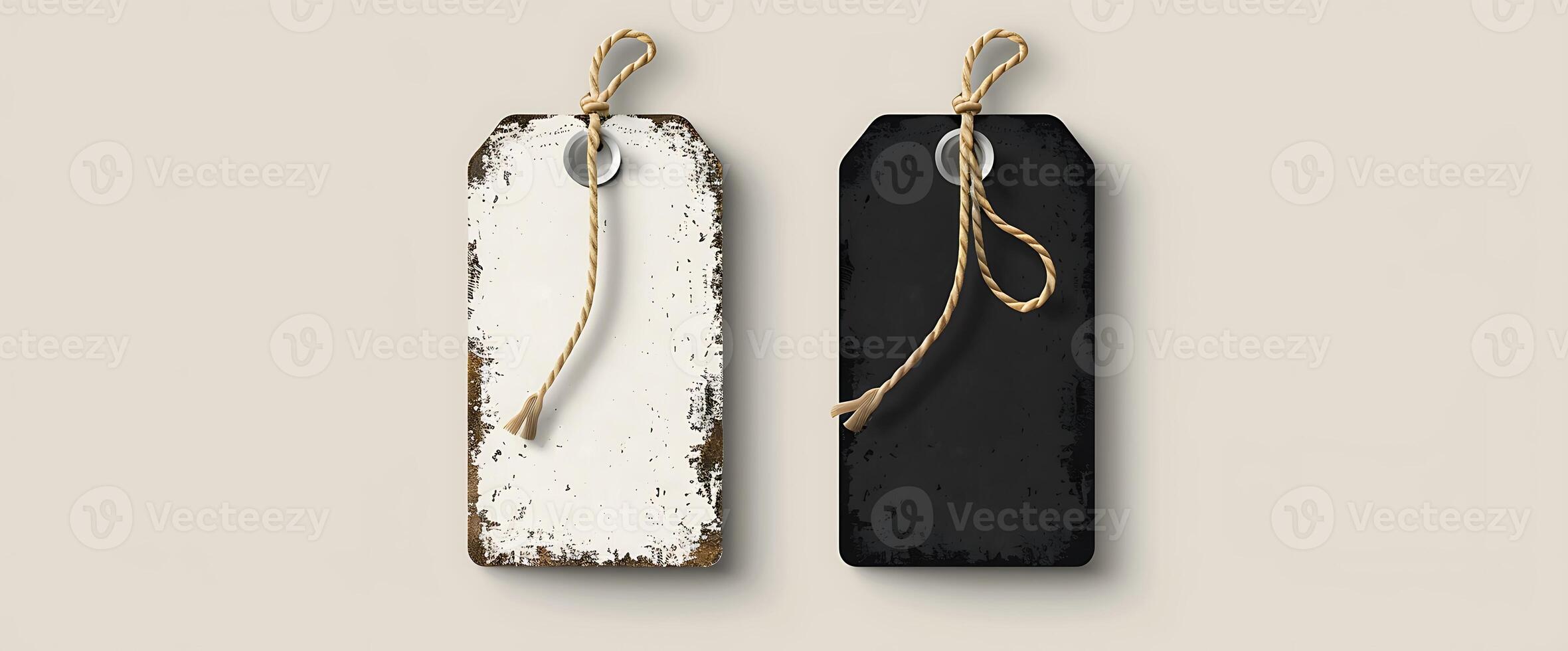 Two blank rustic wooden tags with twine. photo