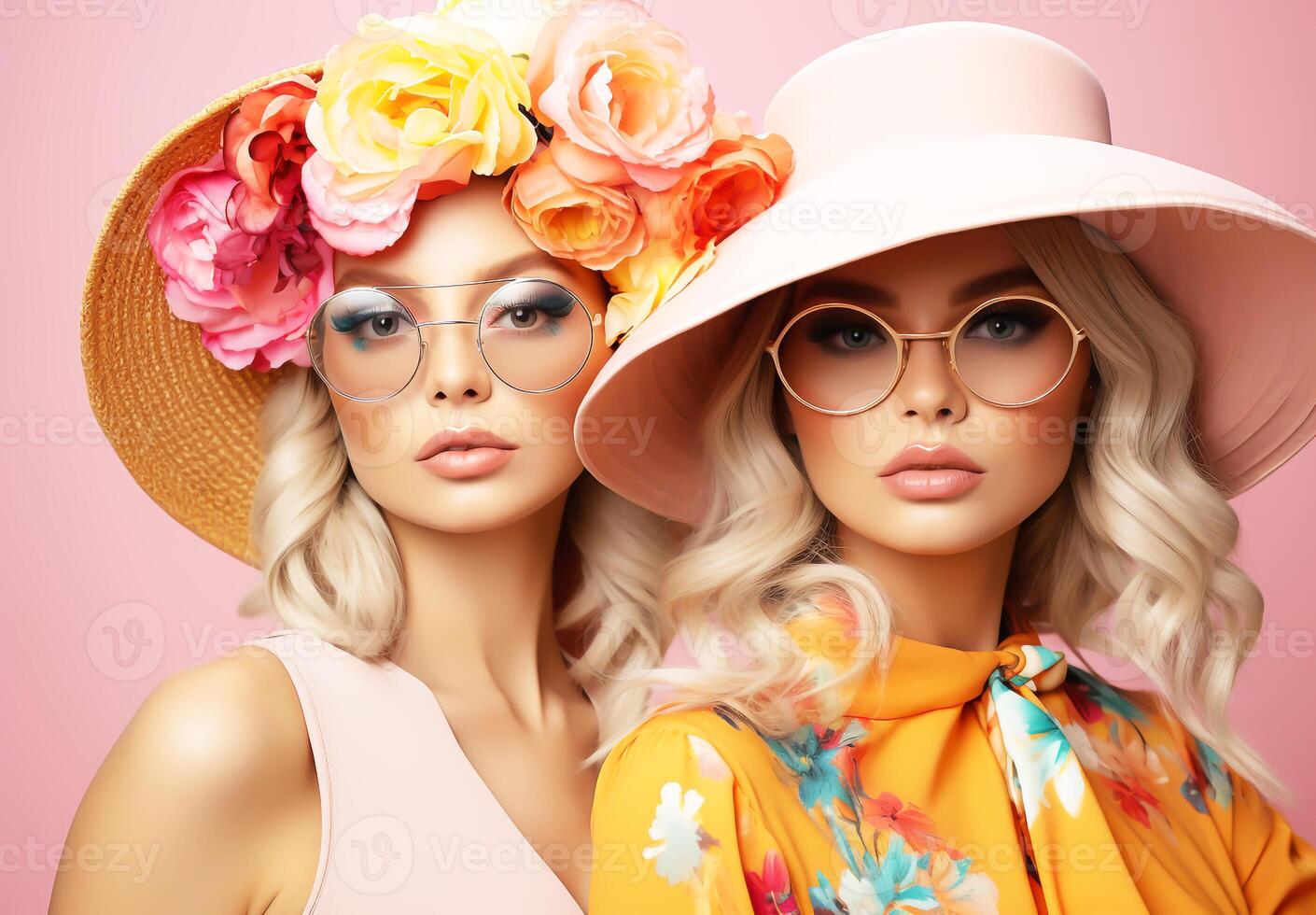 Pastel colors in women with modern fashion look. Innovative style photo
