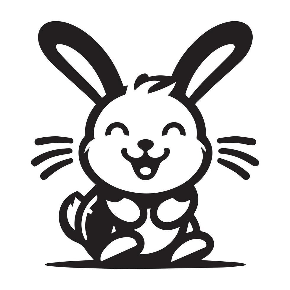 Black silhouette Cute rabbit smiling icon illustration animal vector