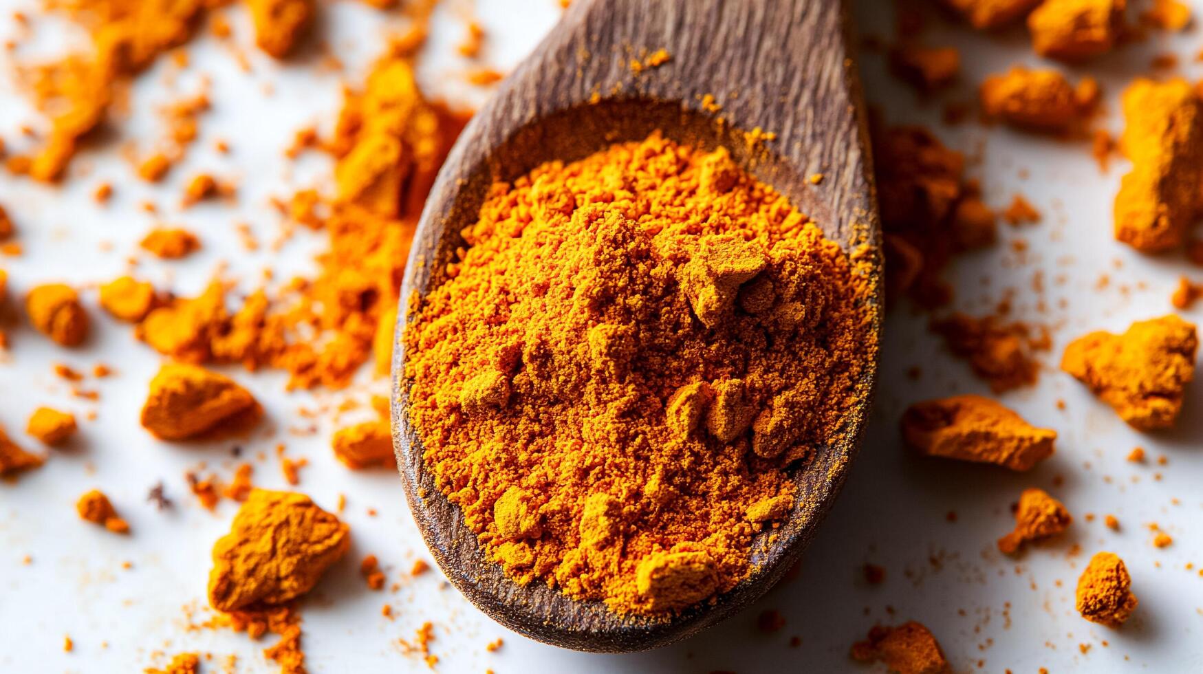 tumeric powder in a wooden spoon photo