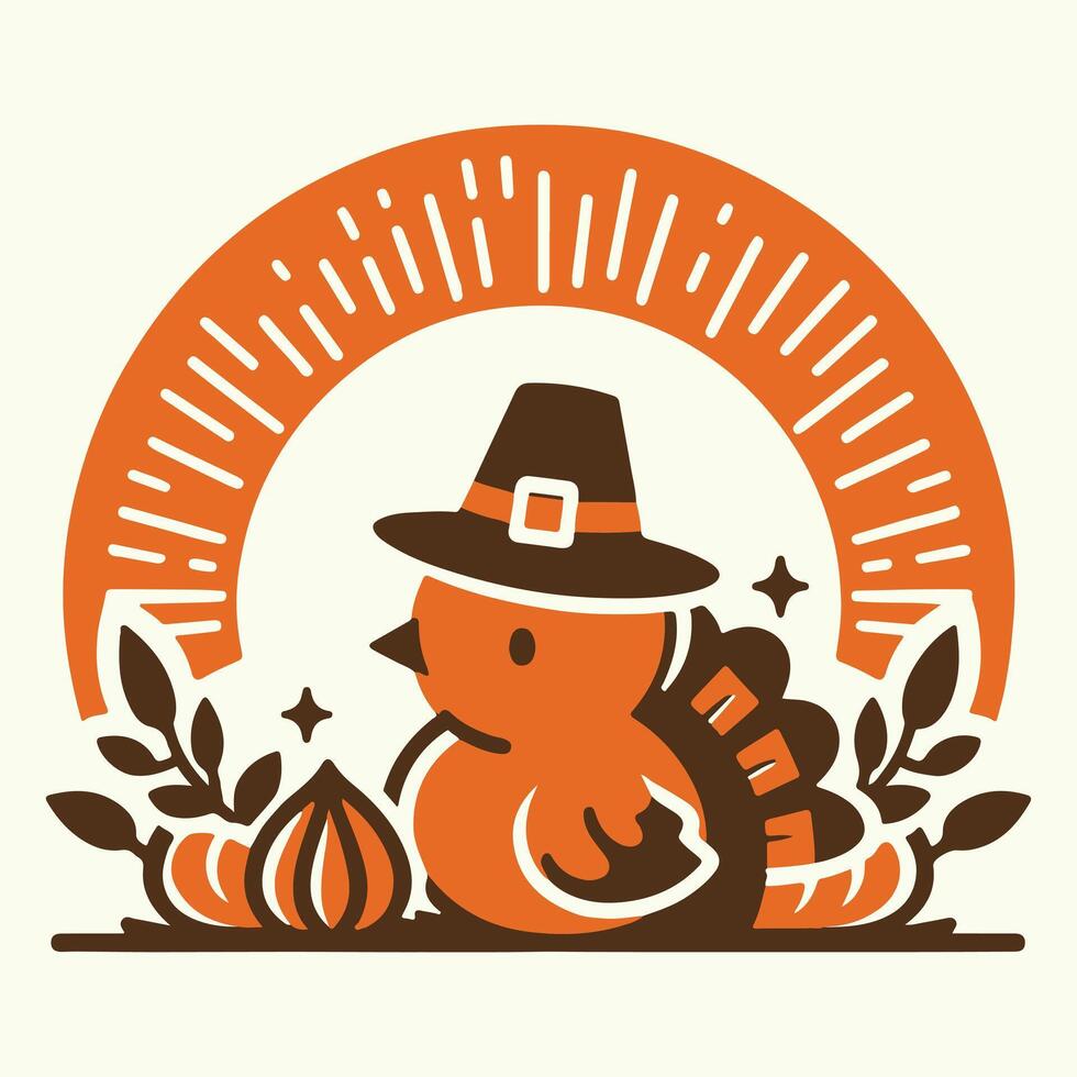 Thanksgiving Turkey with Pilgrim Hat and Autumn Elements Illustration vector