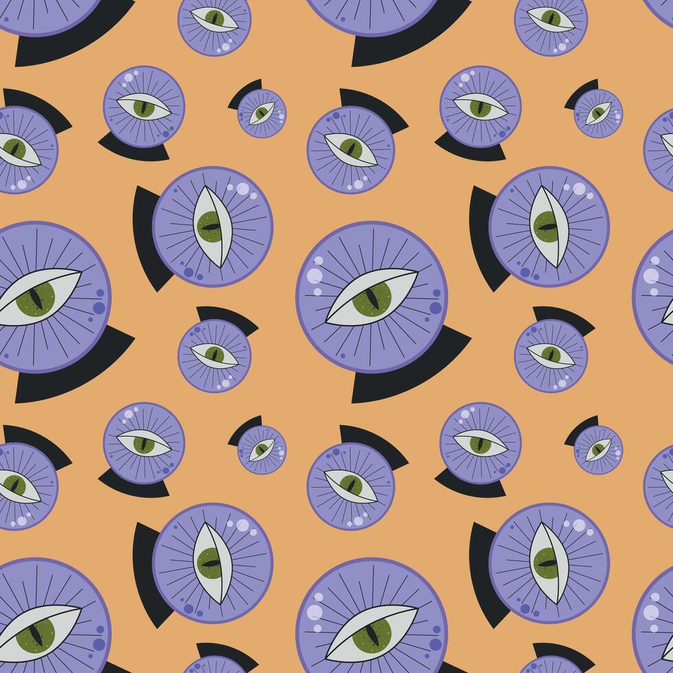 halloween seamless pattern with magic crystal ball with eye, spooky halloween background vector