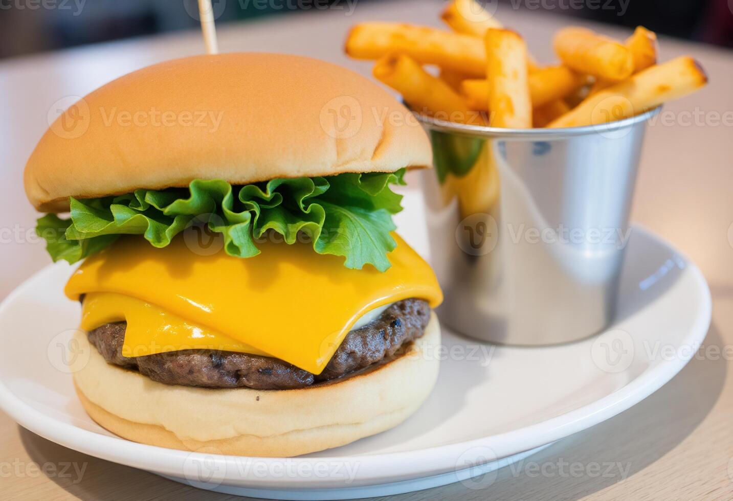 Cheeseburger and Fries Meal photo