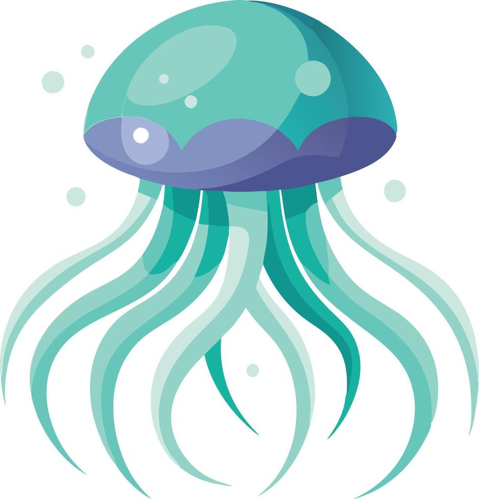 Colorful illustration of a jellyfish gracefully swimming in clear waters, showcasing its flowing tentacles and vibrant colors vector