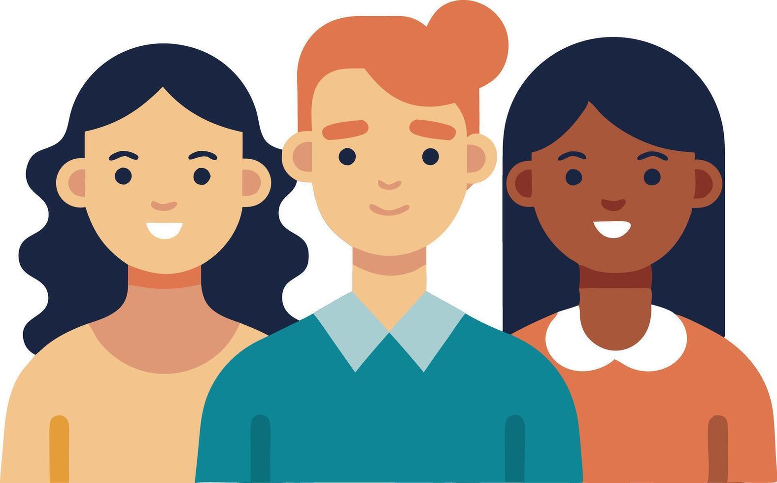 Diverse group of three friends smiling together in a casual vector